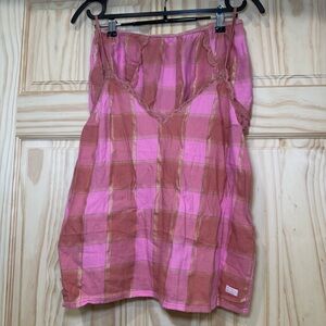 Victoria’s Secret Pink & Gold Plaid Lace Tank & Shorts Pajama Set Small